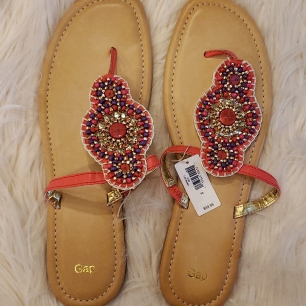 NWT GAP PINK PURPLE GOLD BEADED SANDALS‎